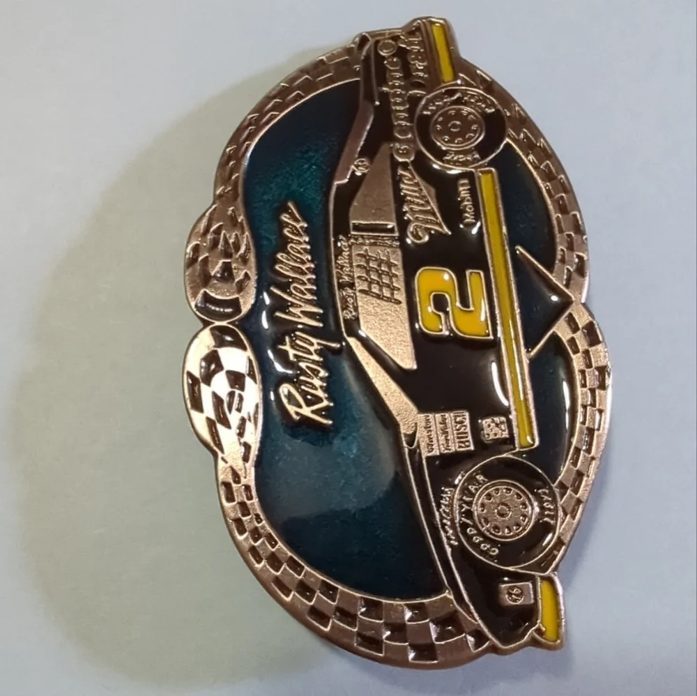 🍻Vintage Nascar Rusty Wallace Miller Genuine Draft Race Car #2 Belt Buckle